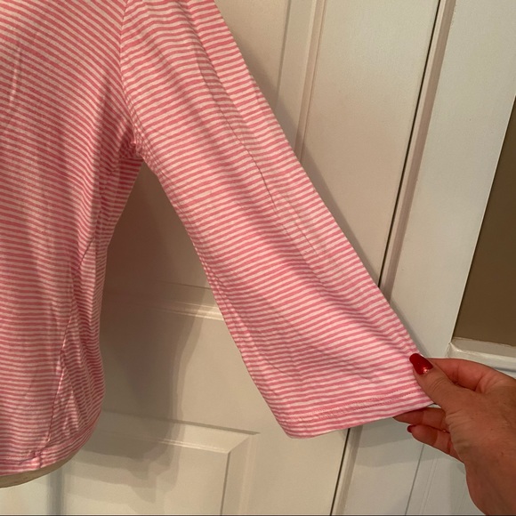 THREE ISLANDS TOP TEE PINK WHITE STRIPE SIZE M - Picture 4 of 10